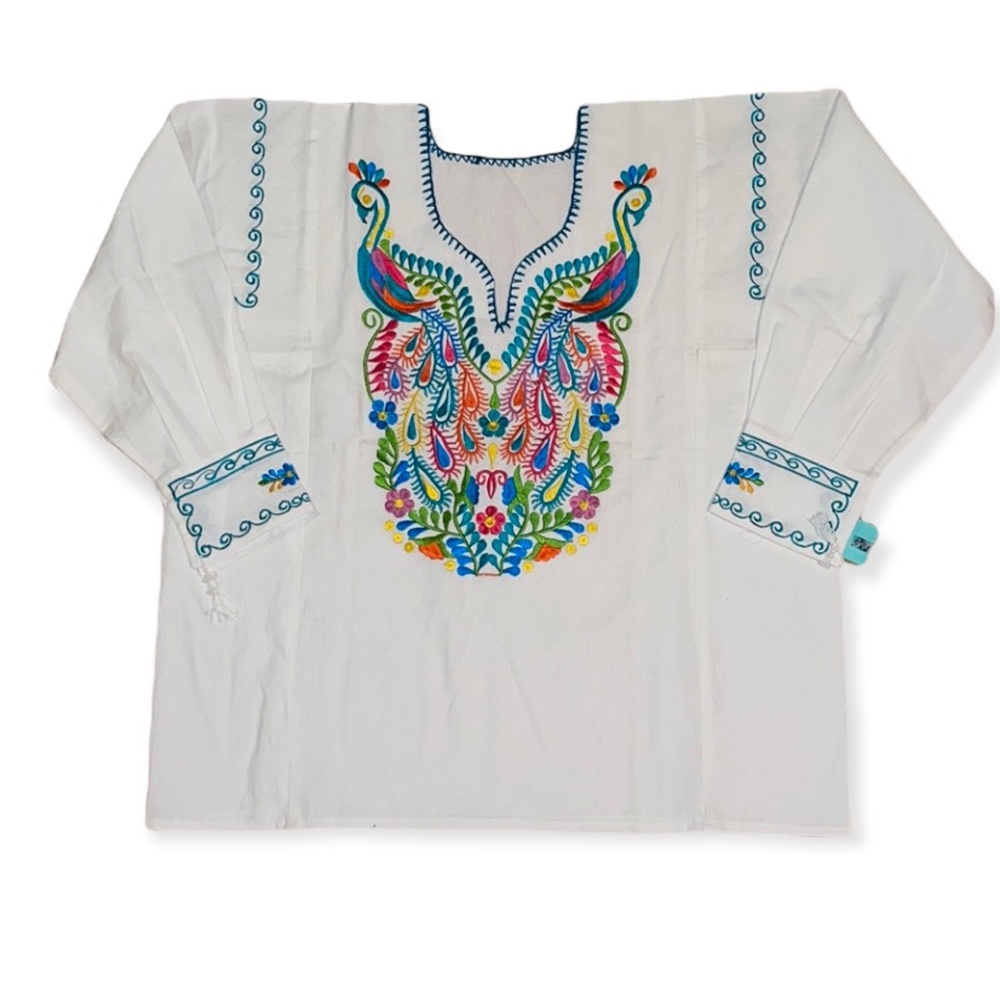 Mexican Embroidery Peacock Blouse